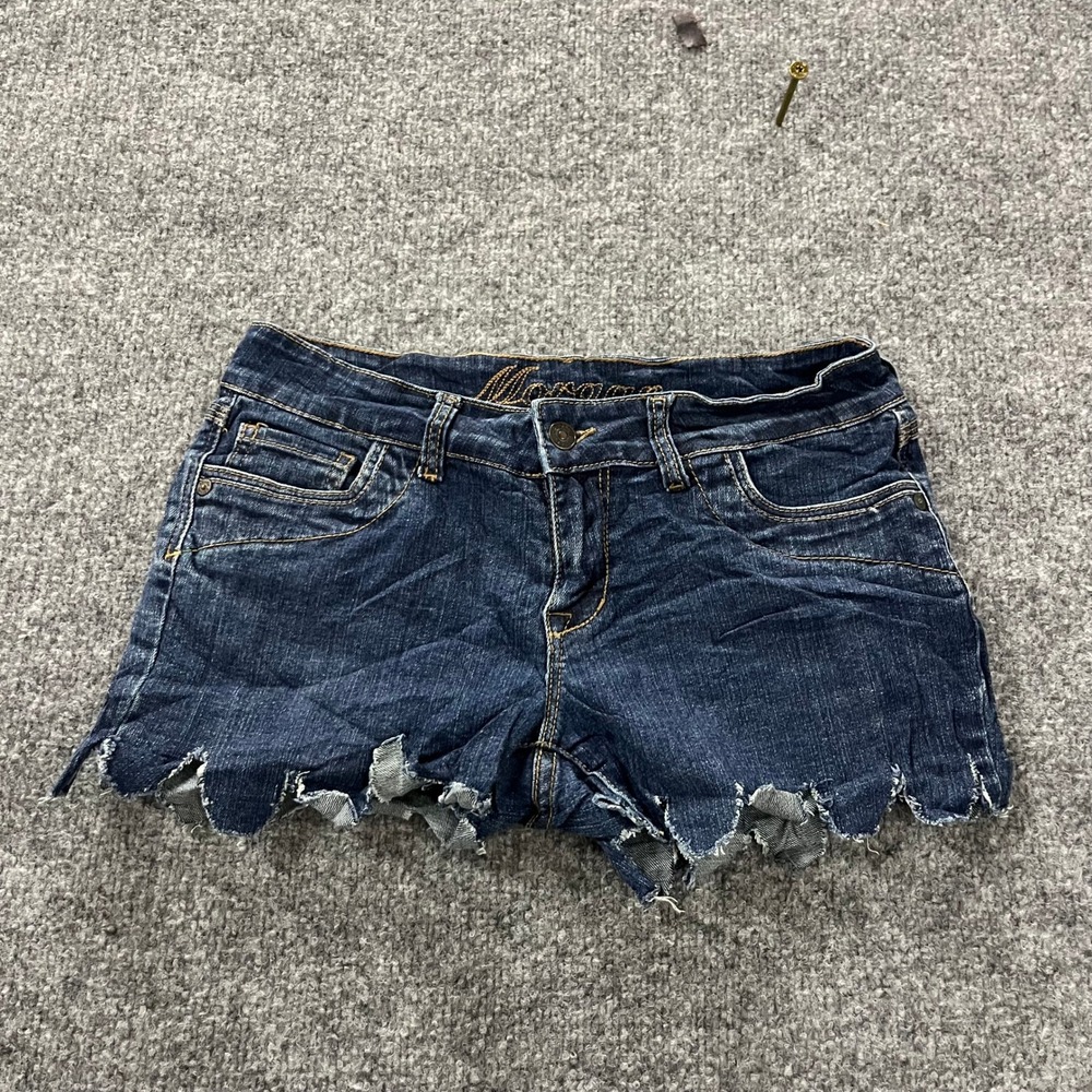 Morgan Denim Shorts Womens Size 28 Dark Wash Scalloped Raw Hem Casual Edgy Y2K